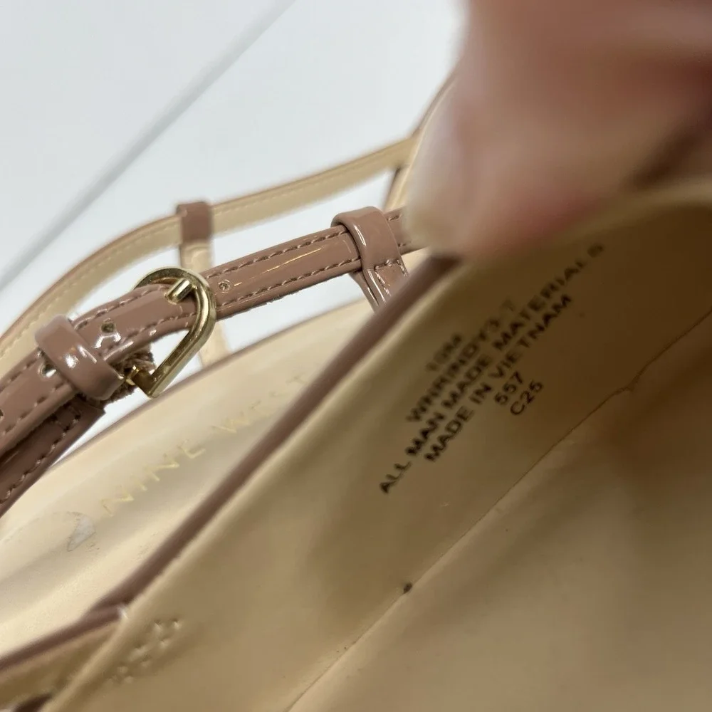 Nine West Patent Slingback‎ Kitten Heels Pointed Toe Buckle Strap 10 M Camel